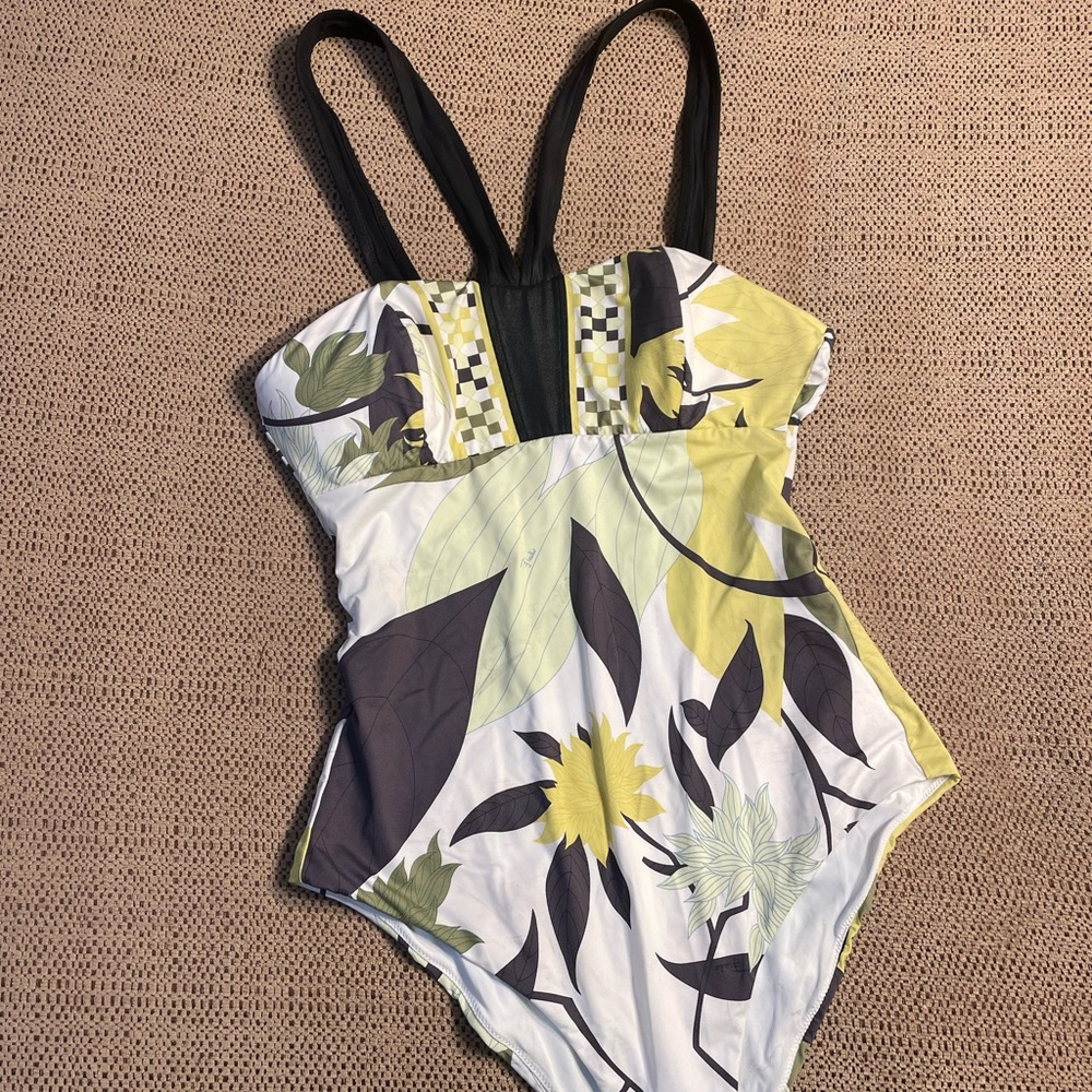 Emilio Pucci Yellow and Black Floral One Piece Swimsuit
